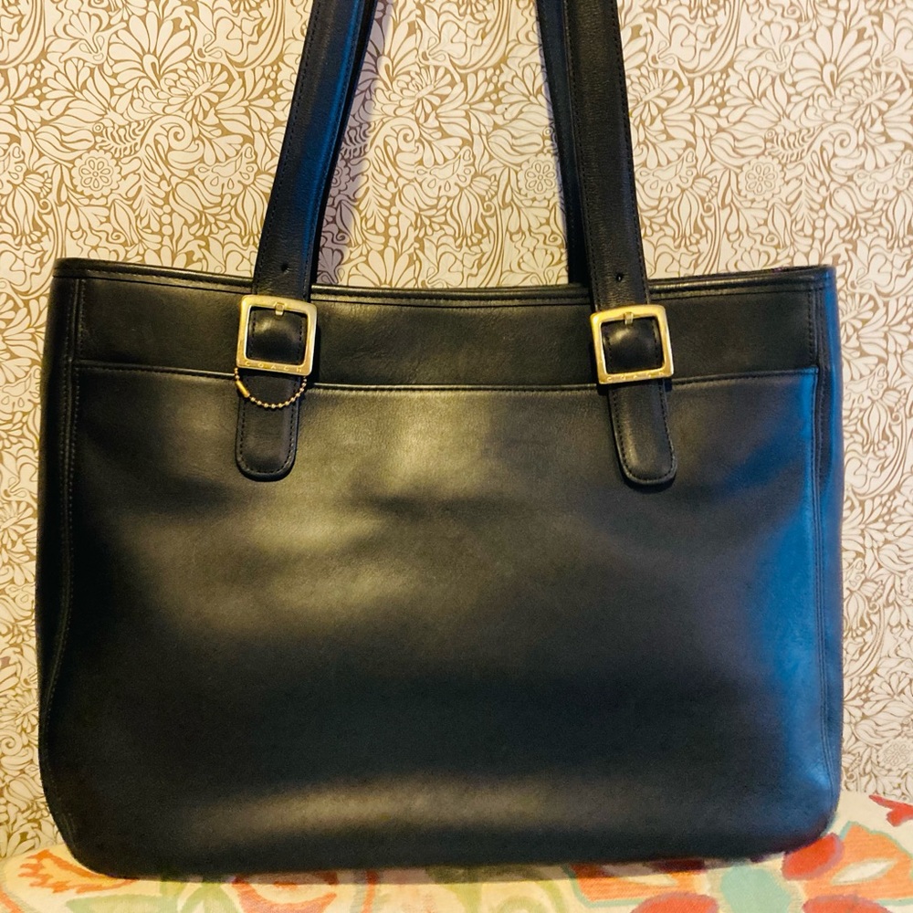 Coach Black Leather Tote with Gold Hardware